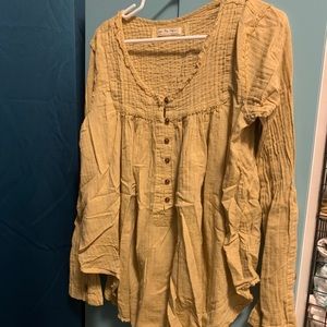 Free people mustard half button long sleeve shirt